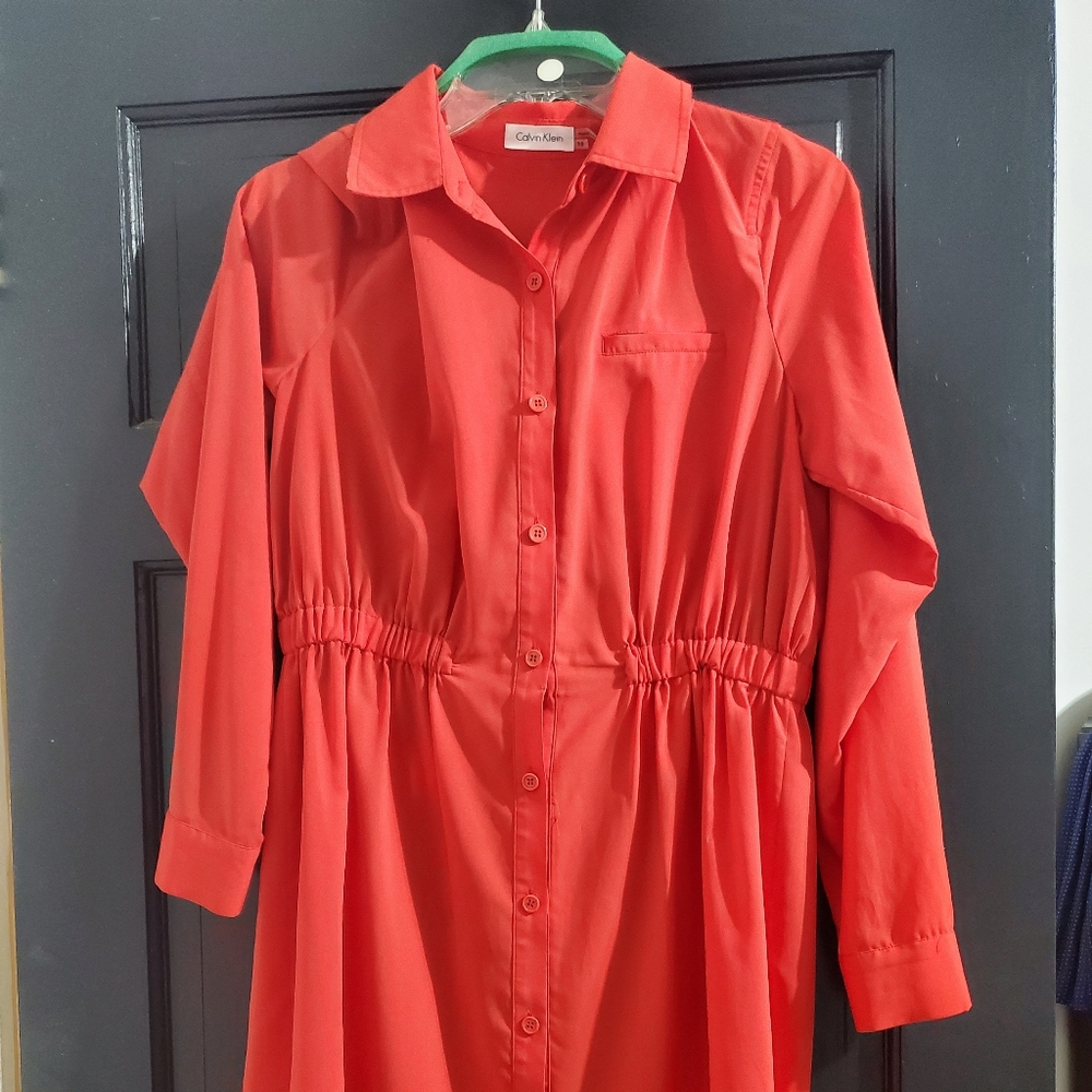 CK Vibrant red long-sleeved dress.